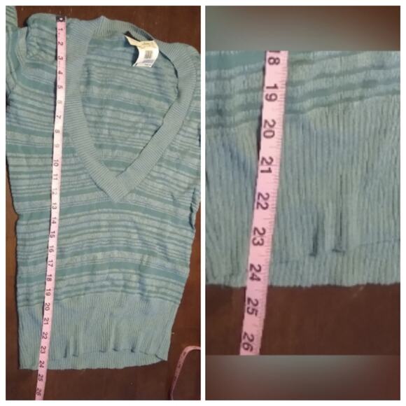 Vanity Deep V-neck 3/4 Sleeve Stripe Ribbed Texture Early 2000's Top Size Large - Picture 11 of 12